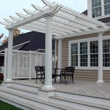 On top of the pergola, underneath the canopy, we purchased two white vinyl lattice pieces 7.5ft x 7.5ft from home depot, and attached them with plastic ties to each end to hold them in place. Different Types Of Outdoor Pergola Roof Materials Dengarden