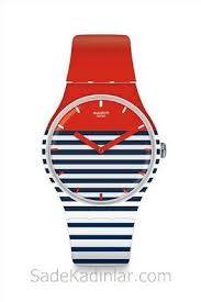 Swatch Saat Modelleri Lacivert Kirmizi Kordonlu Cizgili Kiyafet Kombinleri Swatch Kirmizi Bayan Saatleri