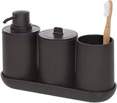 Idesign Badezimmer Set Vierteilige Badgarnitur Mit Seifenspender Zahnburstenhalter Wattepadspender Und Tablet Seifenspender Badezimmer Set Seifenspender Set