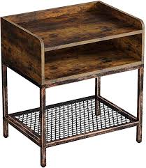 Amazon Com Rolanstar Rustic Nightstand End Table Side Table With Iron Mesh Storage Organizer In 2020 Rustic Nightstand Tufted Rocking Chair Upholstered Dining Chairs