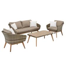 Lounge Set New York 4 Teilig Polyrattan Beige Jutlandia Lounge Aussenmobel Sitzecke