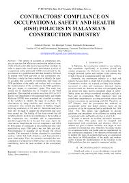 Learn more about occupational safety and health management through this mooc offered by universiti malaysia sarawak. Pdf Contractors Compliance On Occupational Safety And Health Osh Policies In Malaysia S Construction Industry