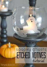 Diy Spooky Ghosts Etched Votives Halloween Crafts Decorations Spooky Halloween Decorations Diy Halloween Decorations