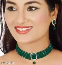 Elegant Alloy Metal Gold Plated American Diamond Jewelry Set For Women (  Green )