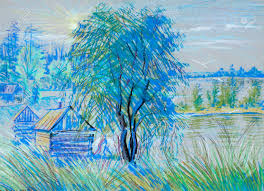 Drawing Colored Wax Crayons Landscape Trees Village Autumn Stock Photo Picture And Royalty Free Image Image 60411311 Learn how to paint a sunset with hot air balloon silhouettes afloat in the sky over a tree line. drawing colored wax crayons landscape trees village autumn