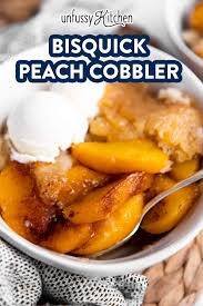 1/4 cup melted butter 1/2 cup flour 1 teaspoon baking powder 1/2 cup sugar pinch of salt 1/2 cup milk 1/2 teaspoon almond extract ladle fruit with juice over the top of the batter. Bisquick Peach Cobbler Recipe Unfussy Kitchen