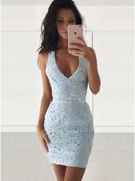 Buy Sheath V Neck Short Light Blue Lace Homecoming Cocktail Dress For 114 99 Only Jjpromgirl Com