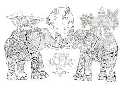 Joy to the world coloring page. World Elephant Day Elephants Adult Coloring Pages