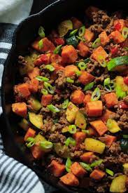 Ground Turkey Zucchini Sweet Potato Skillet This Ground Beef Zucchini Sweet Potato Skillet Is Low Carb Sweet Potato Skillet Beef Recipes Ground Beef Recipes