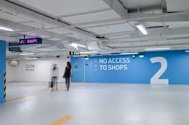 Sensational Stylish Car Park Designs Light Blue Color Combined With White Flooring Unit In Appealing Car Park Decor Parking Design Park Signage Signage Design