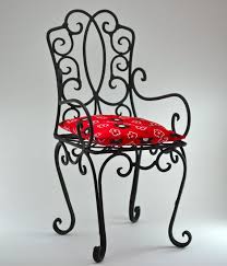 Small Size Vintage Wrought Iron Chair Shelf Black Handmade Metal Chair Red Cushion Teddy Bear Home Decor Doll Chair Wrought Iron Chairs Iron Chair Wrought Iron Furniture