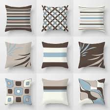 Blue Brown Decorative Pillow Covers Geometric Pillows For Sofa Almofadas Para Sofa Marrom Almofadas Azuis Sofa Marrom