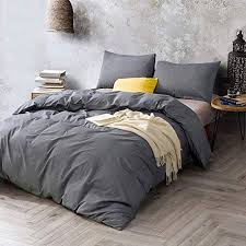 Go for a fluffy white duvet cover and a chunky gray throw or rug. Atsense Duvet Cover King 100 Washed Cotton Bedding Duvet Cover Set 3 Piece Ultra Soft And Easy Care Simple Style Farmhouse Bedding Set Dark Grey 7003 4 Pricepulse
