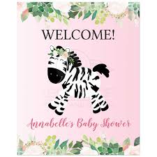 Ships from and sold by big balloon store. Floral Pink Zebra Girl Baby Shower Welcome Sign