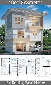 House Design Plan 8x8m With 4 Bedrooms House Idea Model House Plan Bungalow House Design 3 Storey House Design