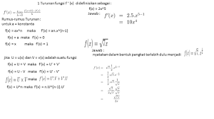 1 Turunan Fungsi F X Didefinisikan Sebagai Rumus Rumus Turunan Untuk A Konstanta F X Ax N Maka F X An X N 1 F X A Maka F X 0 Ppt Download