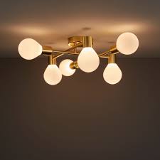 Channing Modern Gold Satin Brushed 6 Lamp Ceiling Light From B Q Very Stylish And Could Easily Be Mistaken F Ceiling Lights Ceiling Lights Diy Flush Lighting