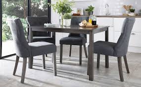 Monochrome glass subway tile kitchen backsplash subway tile outlet within grey and black kitchen table and lavish white and grey kitchen for hygienic and bright view. Furniture Glass Dining Table Set 4 6 Grey Fabric Chairs Kitchen Home Furniture Modern Table Chair Sets