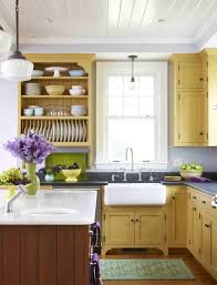 Yellow Shelving Shiny Ceiling Cottage Style Kitchen Cottage Kitchen Cabinets Cottage Kitchen Design