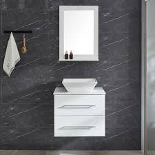 Home depot bathroom vanity combo vanities sets vessel sink. Garrido Bros Co Alicia 24 In 4 Piece Pvc Floating Vanity Set With Ceramic Vessel Vanity Base Mirror And Wall Cabinet White Sm 89w The Home Depot