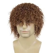Synthetic Black Mens Short Curly Wig with Bangs California Wet Look Hair  Wigs for Cosplay Costume Daily Party Use Heat Resistant