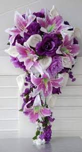 Purple and white artificial wedding flower bouquets. Cascade Bouquet And Boutonniere Purple Lavender White Artificial Wedding Flower Purple Wedding Bouquets Cascading Wedding Bouquets Purple Wedding Flowers