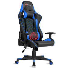 Costway Massage Gaming Executive Chair Reclining Racing Chair W Lumbar Support And Headrest Blue In 2020 Racing Chair Gaming Chair Office Chair Cushion