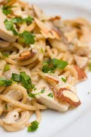 Pasta With Chicken Almonds Creamy Mascarpone Sauce Italian Recipes Italian Chicken Dishes Poultry Recipes