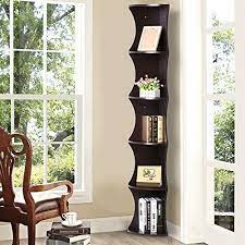 yaheetech 5 tier brown round wall corner shelf skinny display rack casual home office furniture amazon most trusted e reta bookcase shelves wooden bathroom over toilet