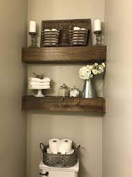 Open Shelves In Powder Room Installed And Decorated By Christie Brown Farmhouse Bathroom Decor Bathroom Decor Home Decor