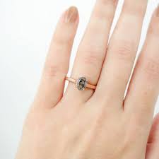 Charlie Ring with a 1.24 Carat Dark Gray Salt and Pepper Oval Diamond and  Hidden Accent Diamonds in 14k Rose Gold