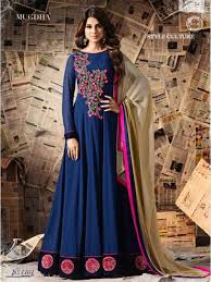 Royal Blue Velvet Border Georgette Print Dupatta Salwar Kameez Anarkali Suits Anarkali Dress Indian Outfits