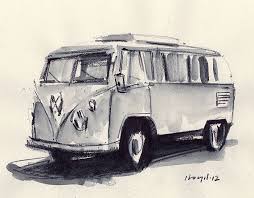 What are you waiting for? Original Retro Car Art Sketch 5x7 Vw Bus Kombi Van Line And Wash Monochrome Vw Bus By David Lloyd Vw Art Bus Art Skateboard Design