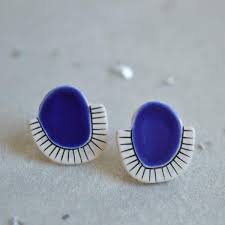 Royal Blue Ceramic Stud Earrings Ceramic Jewelry Minimalist Earrings Studs Ceramic Earring