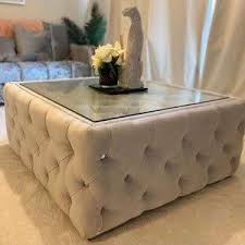 Perfect for seating and storing, this ottoman can be used in the living room, family room, or in the den for extra seating. Chesterfield Coffee Table Pouffe Footstool With Glass Top Etsy In 2021 Coffee Table Pouffe Center Table Living Room Coffee Table