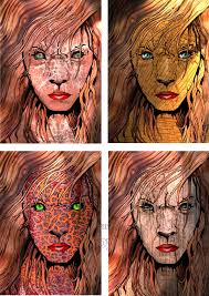 Hi Folks. Digital Collage titled **“Elma”** *(Versions 2, 4, 10, 14 of 21)*  Created from images of rusty cracked paint, wood grain and the lips are  insect.