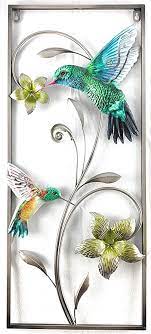 The hummingbird will gently rock into the metal flower in the breeze. Amazon Com Metal Hummingbird Wall Decor 3d Art Sculpture Hanging For Outdoor Back Yard Garden Fence Patio Or Indoor Living Room Bedroom Bathroom Hallway 27 4x11 6 Inches Garden Outdoor