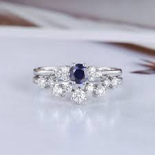 Sapphire Bridal Set White Gold Wedding Ring Set Diamond Etsy Sapphire Bridal Set Wedding Rings Sets Gold White Gold Wedding Ring Set