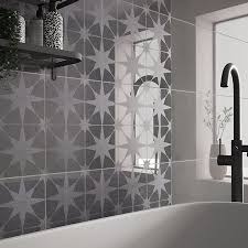 At your doorstep faster than ever. Opulence Smoke Grey Semi Gloss Star Porcelain Wall Tile L 600mm W 300mm Tradepoint