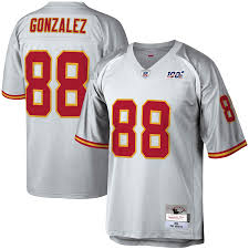 These stunning jersey banners are crafted with the highest quality wool blend felt featuring your favorite team's uniform, and decorated with applique, embroidery and textured ball material. Men S Mitchell Ness Tony Gonzalez Platinum Kansas City Chiefs Nfl 100 Retired Player Legacy Jersey