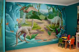 Kids Bedrooms With Dinosaur Themed Wall Art And Murals Wall Murals Bedroom Dinosaur Theme Bedroom Kids Room Paint