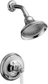 Inspired by the elegance of early 1900s american design, this multifunction bancroft handshower brings traditional style to your bath. Kohler Bancroft K T10583 4p Cp Polished Chrome Rite Temp Pressure Balancing Shower Trim With White Ceramic Lever Handle Affordablefaucets