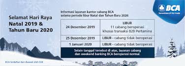 Kegiatan operasional bank bjb di masa libur lebaran atau di luar hari kerja operasional ini dimulai sejak masa awal cuti bersama pada tanggal 1 juni manajemen bank bjb ingin memastikan bahwa pelayanan yang diberikan selama hari libur ini tetap berjalan baik sehingga seluruh nasabah yang. Bca Senantiasa Hadir Di Sisi Nasabah Selama Libur Akhir Tahun 2019 All Release Indonesia