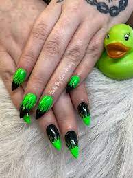 Black And Neon Green Flames Neon Green Black Nails Nails