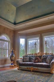 Tray Ceiling In Living Room With Iridescent Peacock Blue Metallic Paint Finish Beautiful Bathrooms Recessed Lighting Bathroom Recessed Lighting