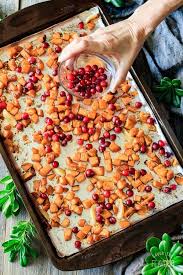 Roasted Sweet Potatoes With Cranberries Savor The Flavour Recipe Veggie Side Dish Recipes Veggie Pasta Salad Thanksgiving Dinner Recipes