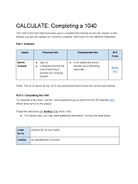 Calculate Completing A 1040 Irs Tax Forms Public Finance
