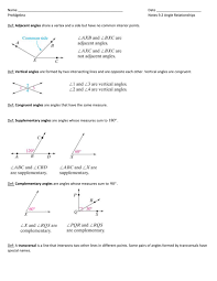 How do you name an angle. Name Date Prealgebra Notes 9 2 Angle Relationships Def Adjacent