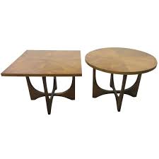 Pair Broyhill Brasilia Round And Square End Tables Mid Century Danish Modern C1960 S Danish Dining Table Danish Furniture Mid Century Modern Furniture