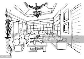 Living room images interior design clip art. Hand Drawing Interior Design For Living Room On White Background Clipart Image